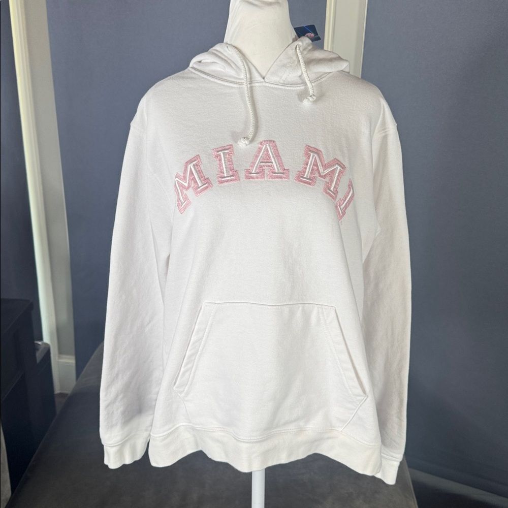 Women’s White Embroidered MIAMI College Hoodie Size L NEW